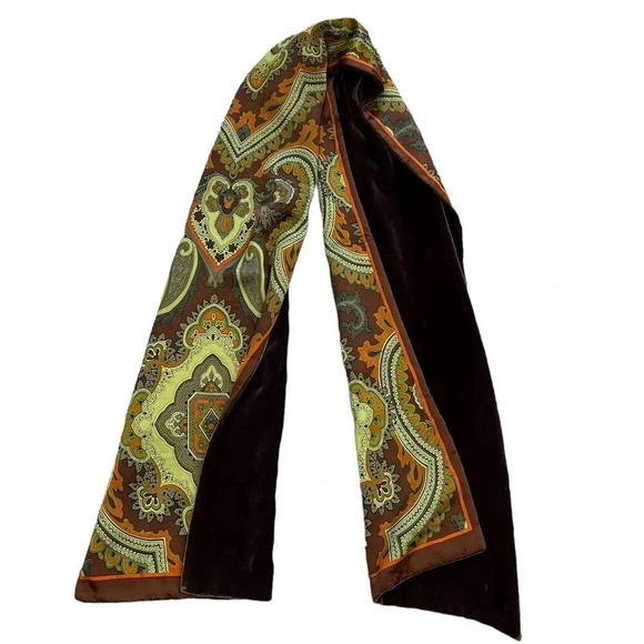 Adrienne Vittadini Brown Silk Velvet Paisley Scarf